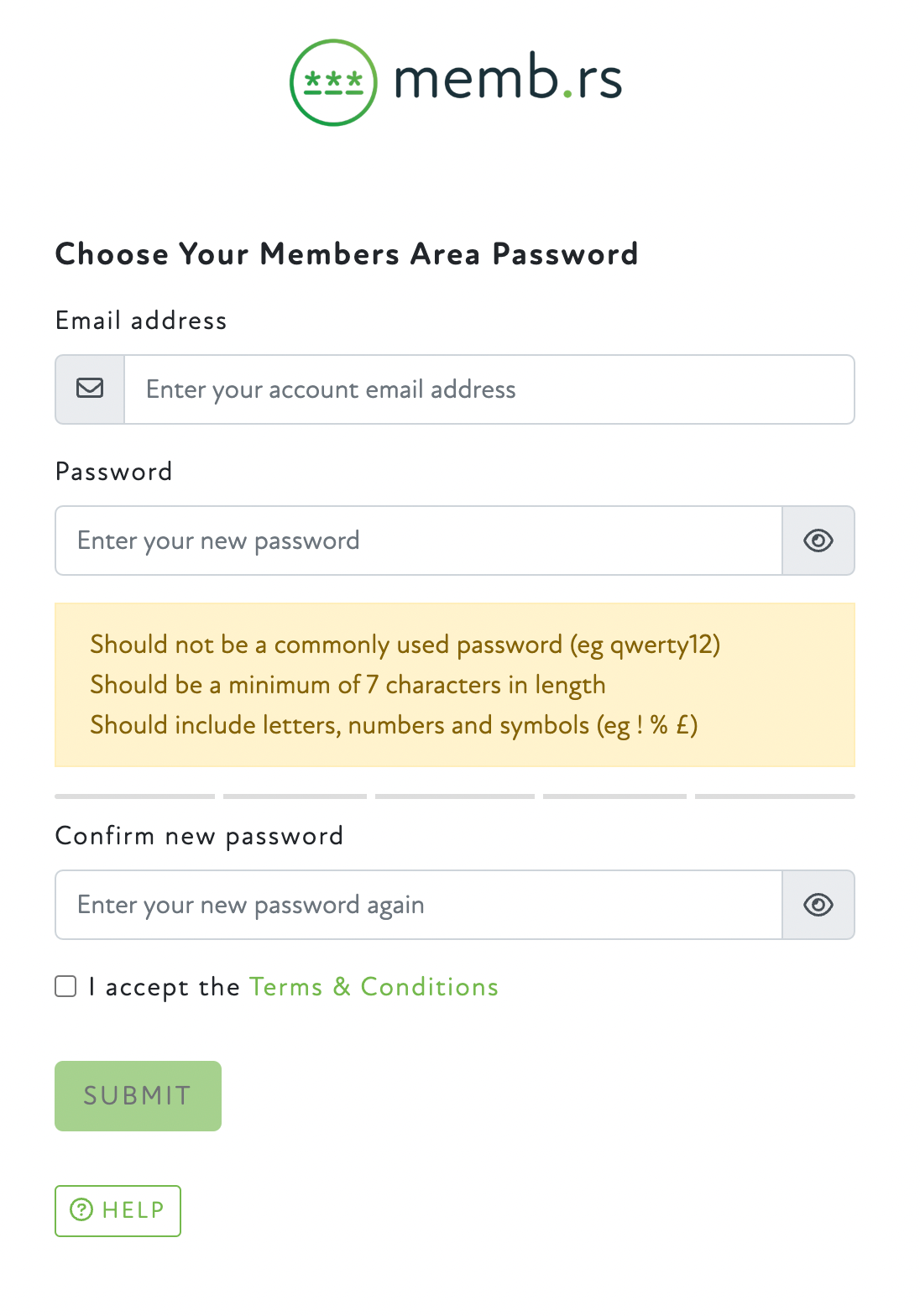Registration/Password Reset Password Creation Guidance Memb.rs